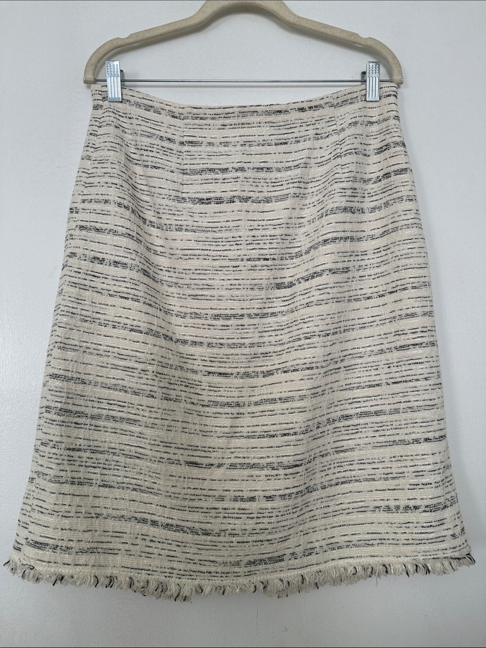 Rebecca Taylor Cream and Black Tweed A-Line Skirt